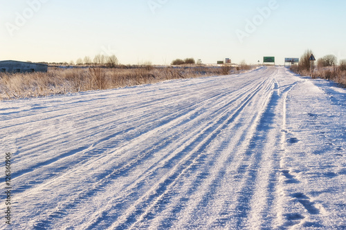 winter road landscape sunlight snow
