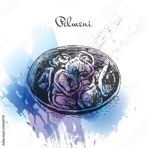 Pelmeni watercolor effect illustration.