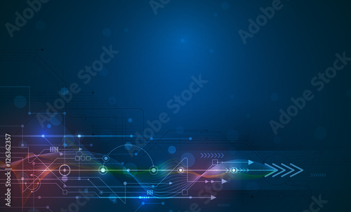 Vector Abstract futuristic circuit board and mesh line, Illustration high computer and Communication technology on blue color background. High tech digital technology, global social media concept