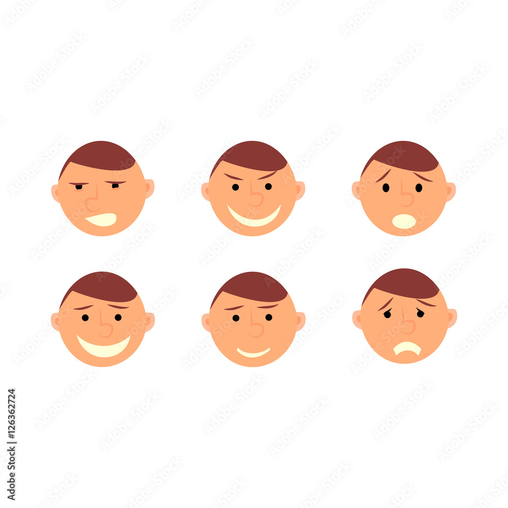 Human emotions. Men faces on white background. Man emotions expression icons and man portrait emotions Human emotions. Men faces on white background. Man emotions expression icons and man portrait emotions