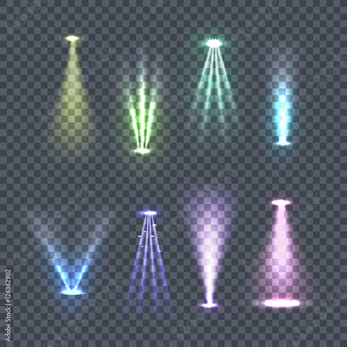 Set of Spotlights Color Rays Vector Illustration