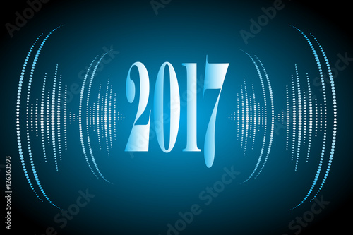 Merry Christmas and Happy New Year 2017 blue color with sound vawes illustration. Vector .Ideal for holiday greeting card or poster.