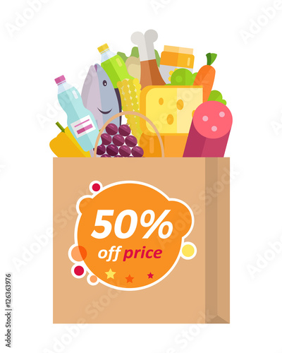 Sale in Grocery Store Flat Style Vector Concept 
