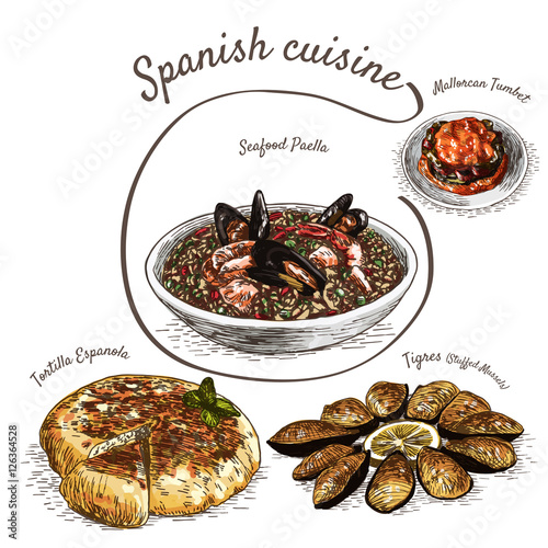 Menu of Spain colorful illustration.