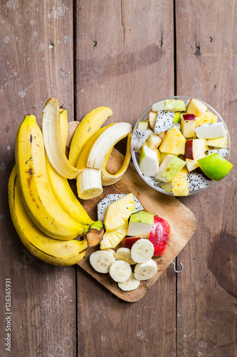 Fruit salad on whites background