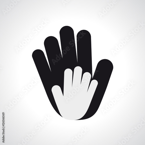 Vector icon two hands, help and solidarity. Father and son. Pedi