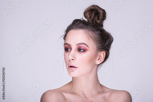 Wonderful portrait of beautiful woman with red make-up. © forget_me_not_18