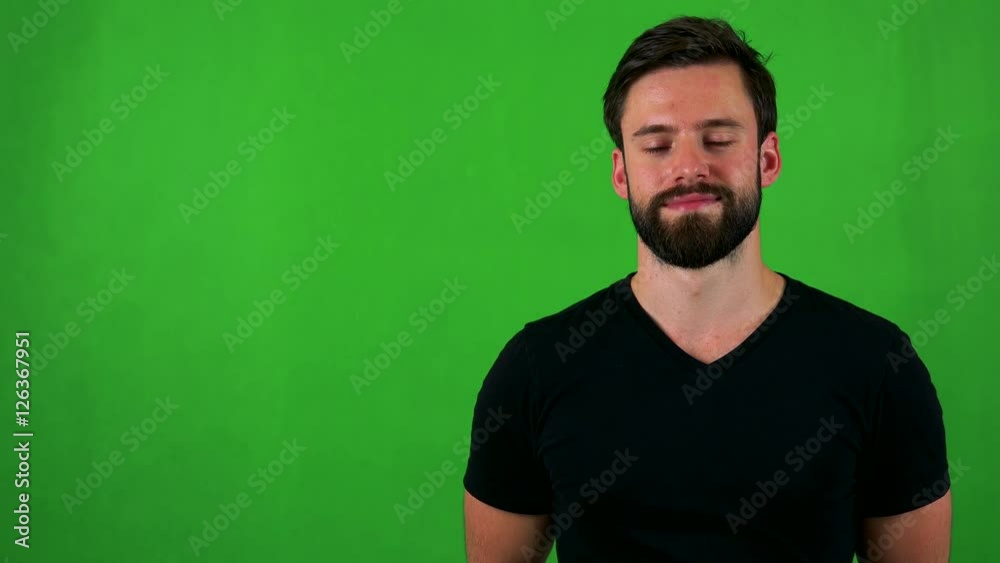 young handsome bearded man agrees (shakes with head) - green screen - studio young handsome bearded man agrees (shakes with head) - green screen - studio
