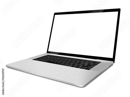 Laptop with blank screen angled view