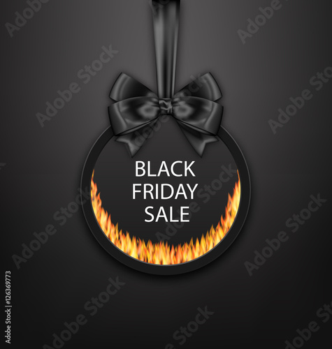 Round Frame with Black Bow, Fire Flame for Black Friday
