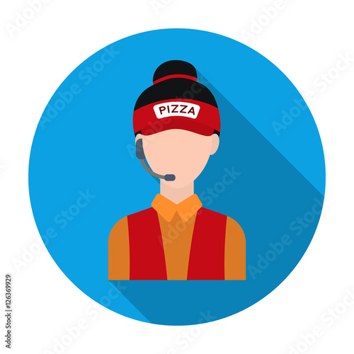Saleswoman icon in flat style isolated on white background. Pizza and pizzeria symbol stock vector illustration.