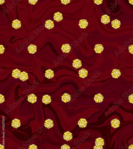 Wallpaper Mural Trendy gold glitter polka dot vector invitation template. Great texture with golden middle-size dots on vinous marsala purple marble background. Torontodigital.ca