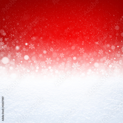 Winter snow background on red