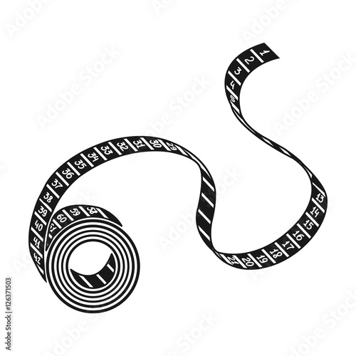 Measuring tape icon in black style isolated on white background. Sport and fitness symbol stock vector illustration.