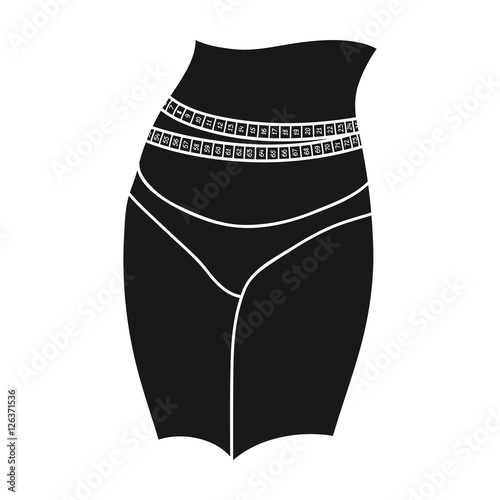 Waist with measuring tape icon in black style isolated on white background. Sport and fitness symbol stock vector illustration.