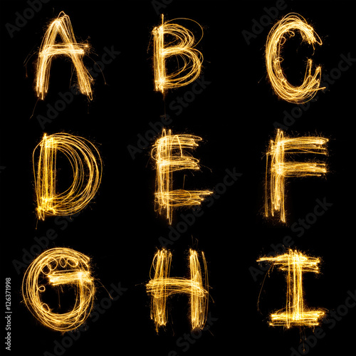Collection of sparkler firework light alphabet.