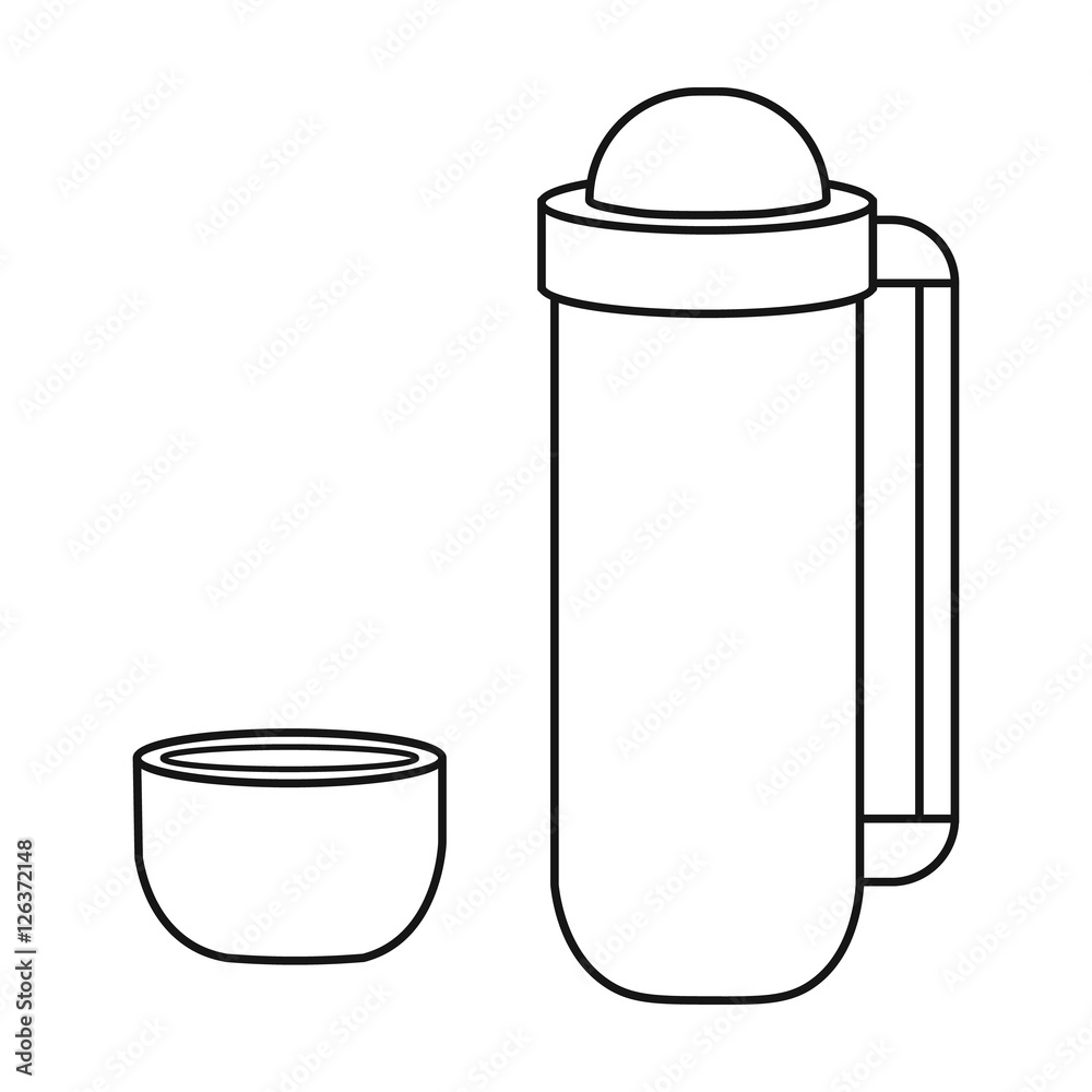 Thermos icon in outline style isolated on white background. Camping symbol  stock vector illustration. Stock Vector