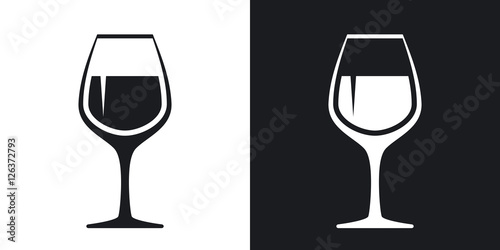 Vector wineglass icon. Two-tone version on black and white background photo