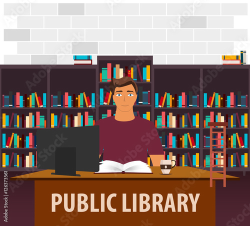 Public Library. Bookcase. Books and Knowledge. Vector illustration.