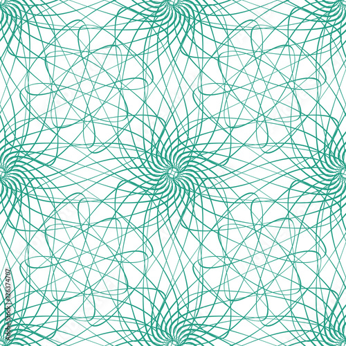 Seamless abstract background pattern with green guilloche ornament isolated on white (transparent) background. Vector illustration eps
