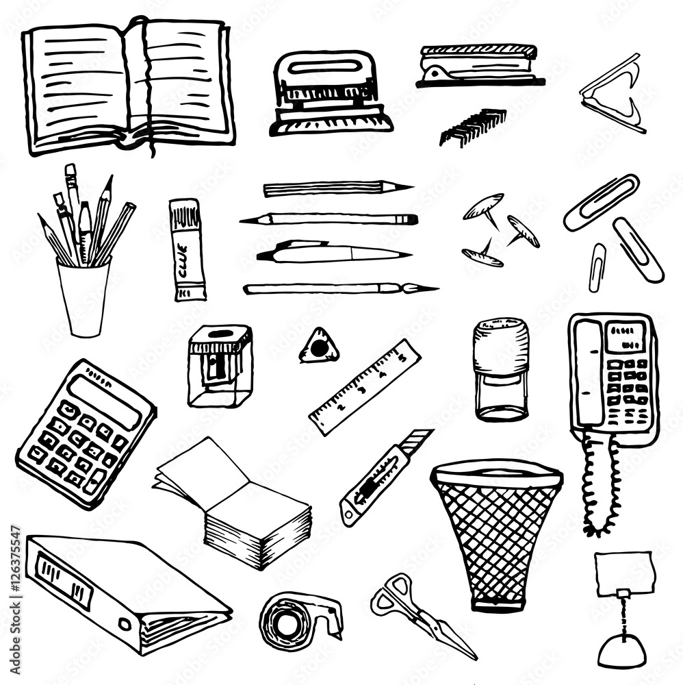 Black and white background - office stationery. Black and white. Stock ...