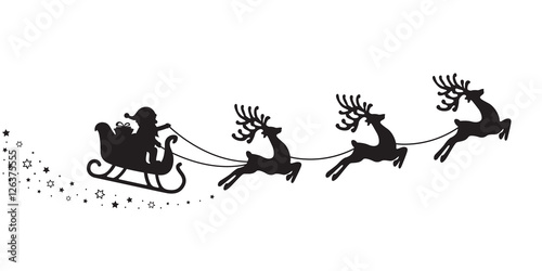 santa sleigh silhouette stars white background