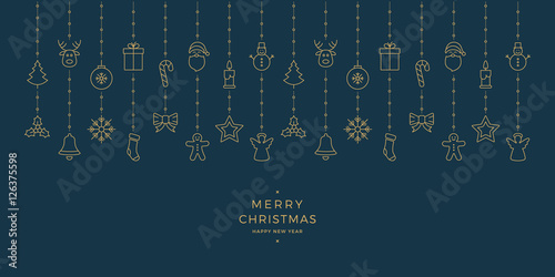 christmas gold icon elements hanging blue background