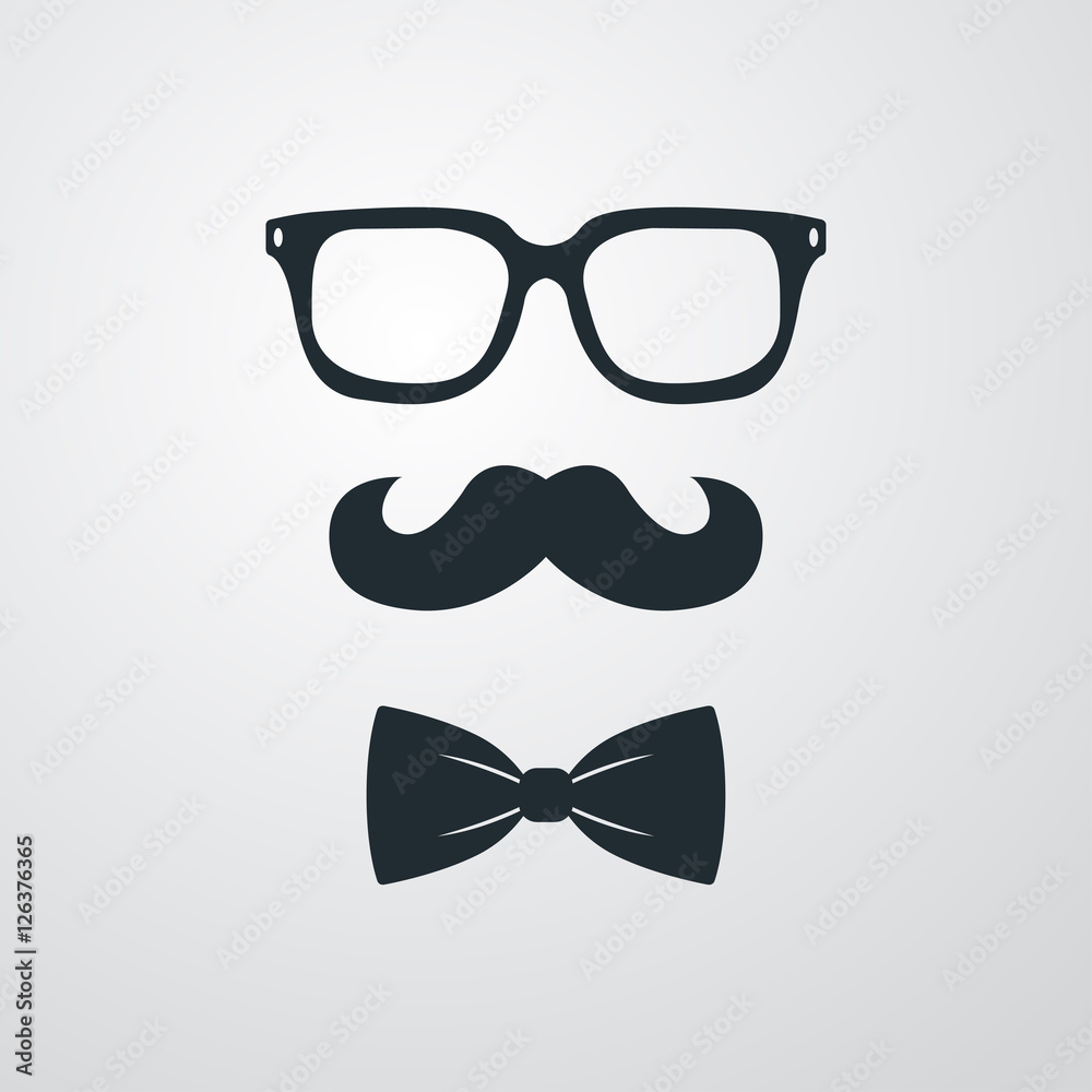 Icono bigote gafas y pajarita hipster sobre fondo degradado vector de Stock Adobe Stock