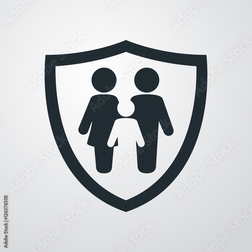 Icono plano familia con escudo en fondo degradado