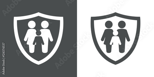 Icono plano familia con escudo gris