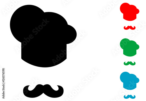Icono plano gorro cocinero y bigote varios colores