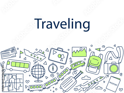 Traveling banner doodle vector illustration