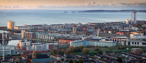 Swansea city A morning view of Swansea city centre, UK, and the Bay area, taken from Kilvey Hill