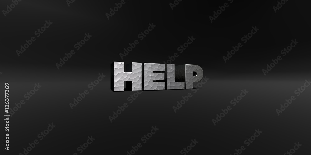 HELP - hammered metal finish text on black studio - 3D rendered royalty free stock photo. This image can be used for an online website banner ad or a print postcard. HELP - hammered metal finish text on black studio - 3D rendered royalty free stock photo. This image can be used for an online website banner ad or a print postcard.