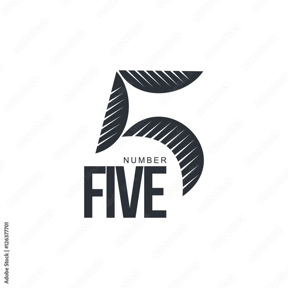 Black and white sketch style number five logo template, vector illustration isolated on white background. Black and white number five hand drawn graphic logotype Black and white sketch style number five logo template, vector illustration isolated on white background. Black and white number five hand drawn graphic logotype
