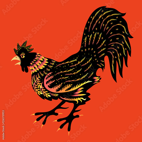 Black rooster on a red background (ID: 126378953)