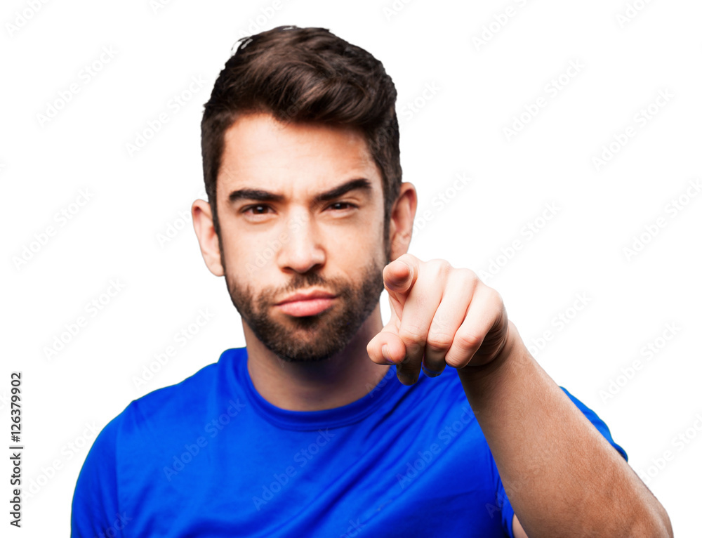 young man pointing front young man pointing front