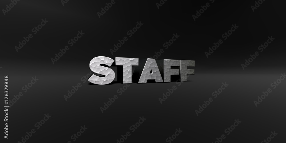 STAFF - hammered metal finish text on black studio - 3D rendered royalty free stock photo. This image can be used for an online website banner ad or a print postcard. STAFF - hammered metal finish text on black studio - 3D rendered royalty free stock photo. This image can be used for an online website banner ad or a print postcard.