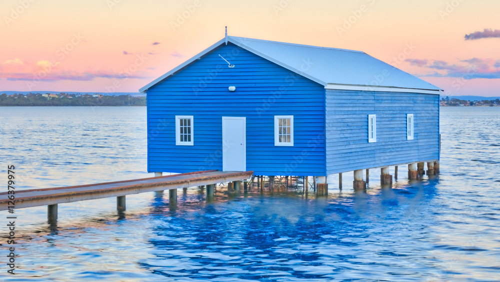 The Crawley Edge Boatshed is a well-recognized and frequently photographed site in Perth. It is thought to have been constructed in the early 1930s and has since been refurbished. HDR image.