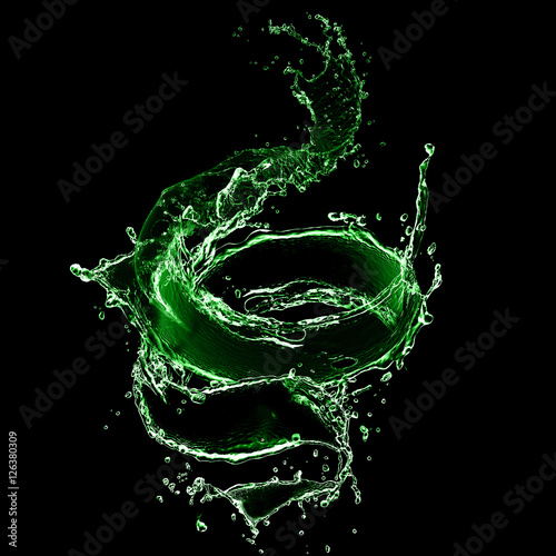 Swirling Green Liquid Ring on Black Background