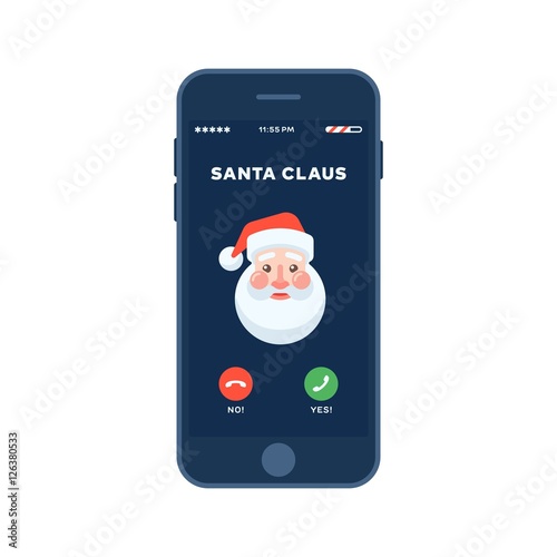 Christmas incoming call from Santa Claus in flat design style