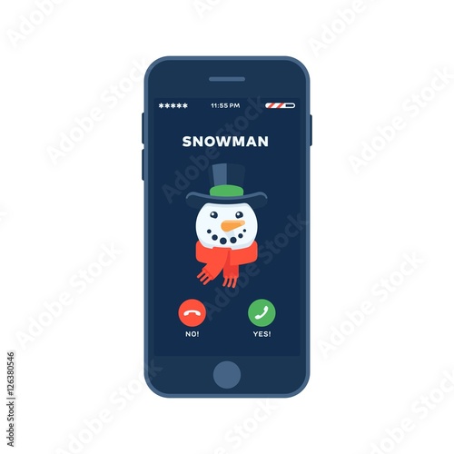 Christmas incoming call from Snowman in flat design style