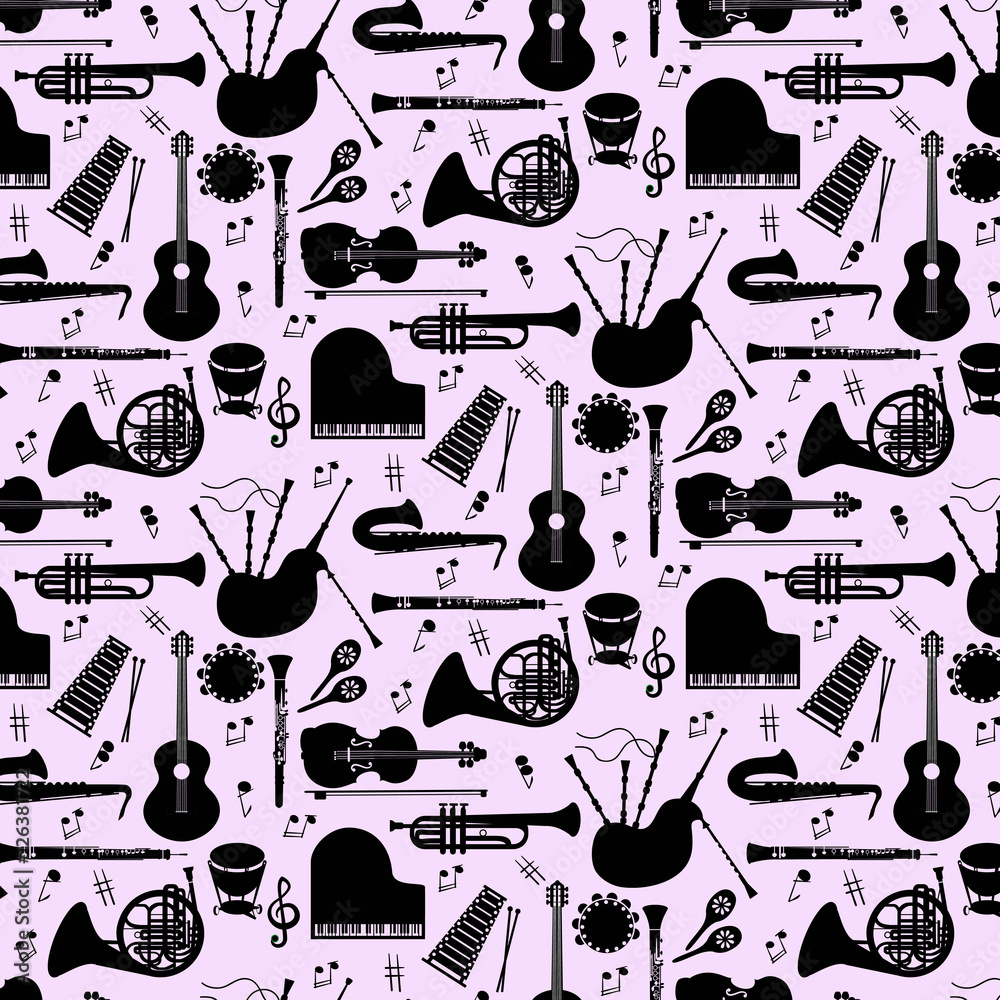 Fototapeta premium Musical instruments pattern with vector icons.