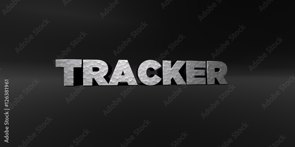 TRACKER - hammered metal finish text on black studio - 3D rendered royalty free stock photo. This image can be used for an online website banner ad or a print postcard. TRACKER - hammered metal finish text on black studio - 3D rendered royalty free stock photo. This image can be used for an online website banner ad or a print postcard.