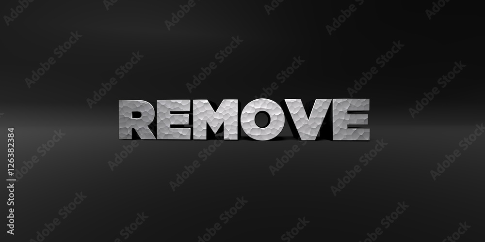 REMOVE - hammered metal finish text on black studio - 3D rendered royalty free stock photo. This image can be used for an online website banner ad or a print postcard. REMOVE - hammered metal finish text on black studio - 3D rendered royalty free stock photo. This image can be used for an online website banner ad or a print postcard.