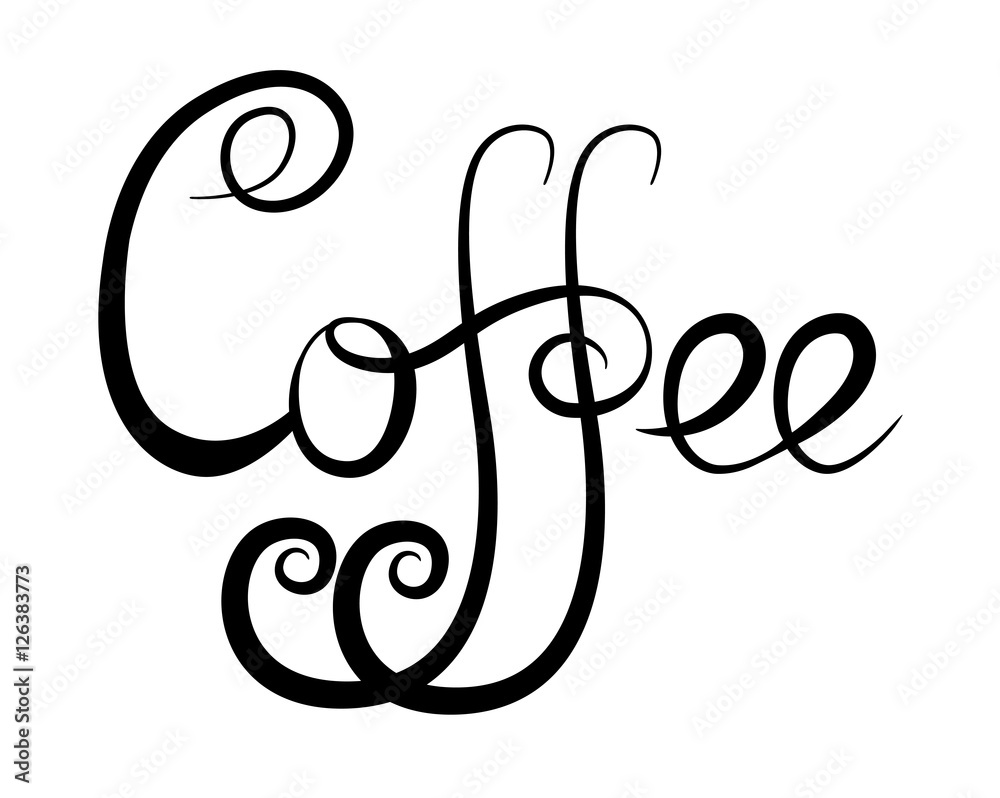 Graphic lettering Coffee. Calligraphic inscription isolated on white background. Template of banner, poster, t-shirt print or logotype. Coffee logo. Vector illustration Graphic lettering Coffee. Calligraphic inscription isolated on white background. Template of banner, poster, t-shirt print or logotype. Coffee logo. Vector illustration