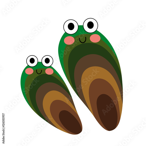 Mussel animal cartoon character. Isolated on white background. Vector illustration.