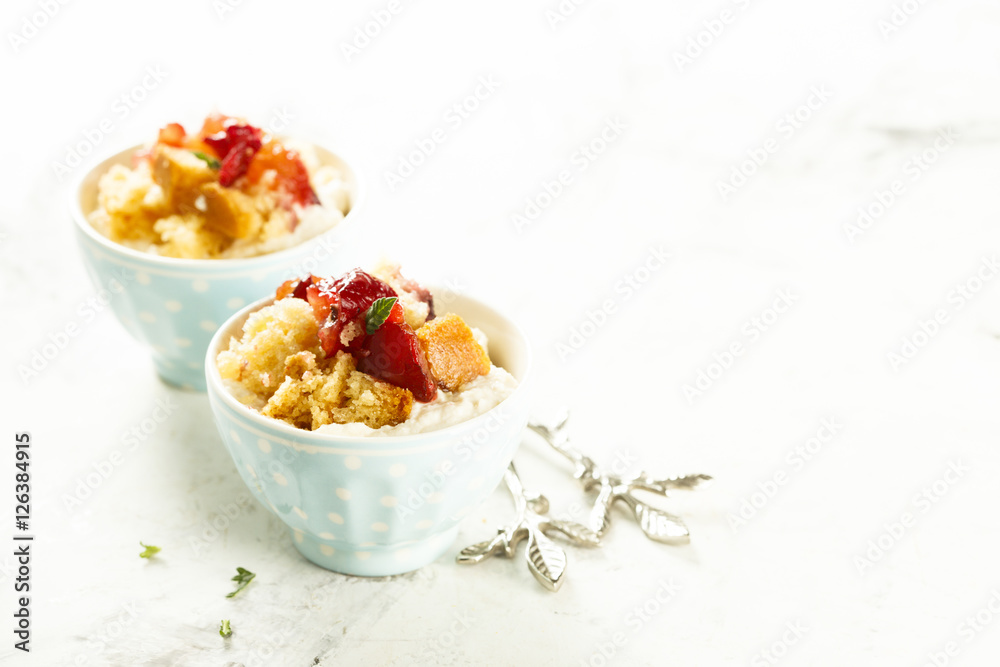 Plum dessert with cream cheese and biscuit Plum dessert with cream cheese and biscuit
