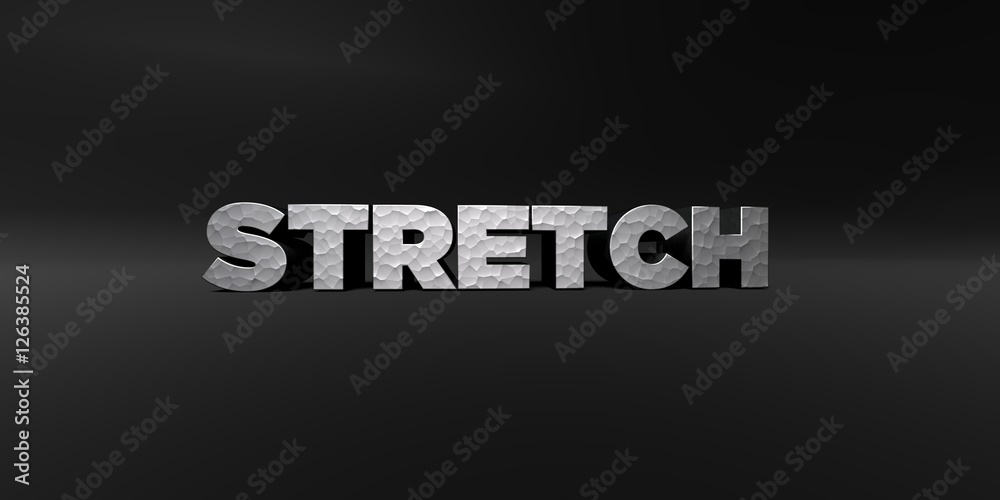 STRETCH - hammered metal finish text on black studio - 3D rendered royalty free stock photo. This image can be used for an online website banner ad or a print postcard. STRETCH - hammered metal finish text on black studio - 3D rendered royalty free stock photo. This image can be used for an online website banner ad or a print postcard.