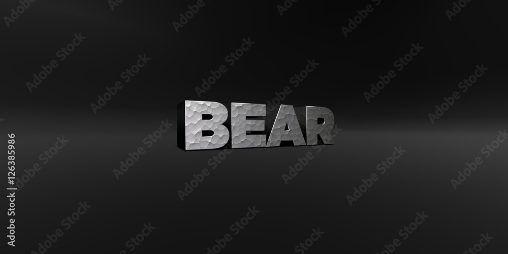 BEAR - hammered metal finish text on black studio - 3D rendered royalty free stock photo. This image can be used for an online website banner ad or a print postcard. BEAR - hammered metal finish text on black studio - 3D rendered royalty free stock photo. This image can be used for an online website banner ad or a print postcard.